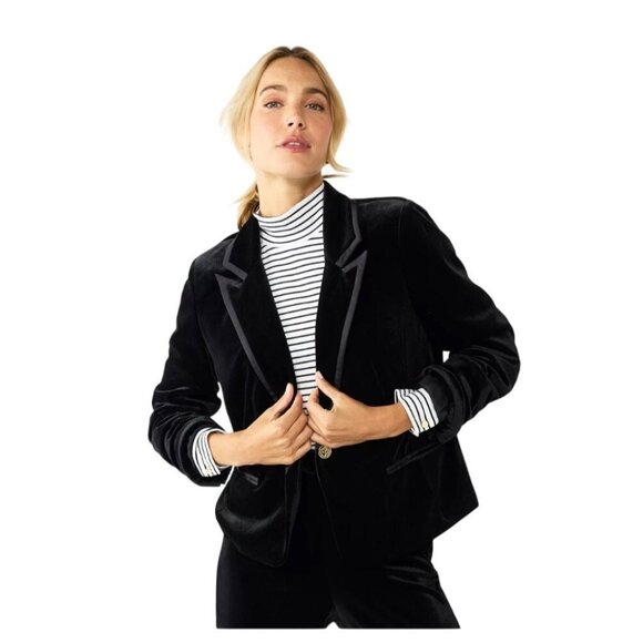 Draper James RSVP NWOT Black Velvet Tuxedo Blazer - Picture 1 of 10